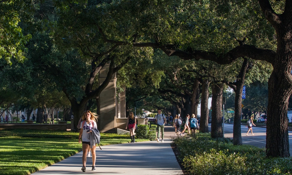 students walking on campus