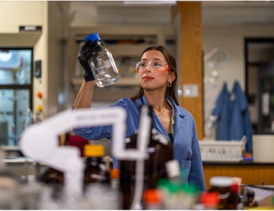 A TCU student conducts research in an on-campus lab